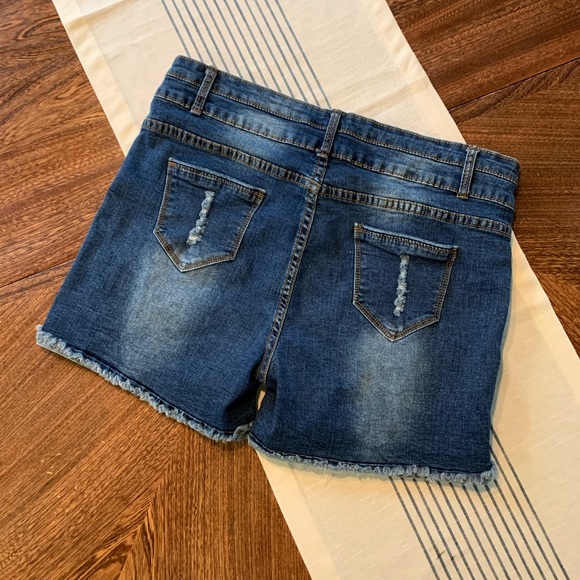 Distressed Mid Rise Jean Shorts - Picture 5 of 9